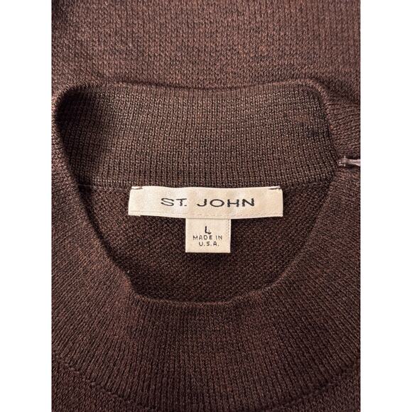 St John Top Large Womens Santana Knit Brown Sweater Tank Shell Mock - Picture 7 of 7